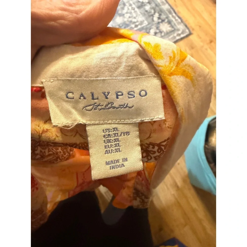 Calypso St. Barth Tropical Cotton Paisley & Shell Print Long Sleeve Blouse XL - Picture 6 of 8